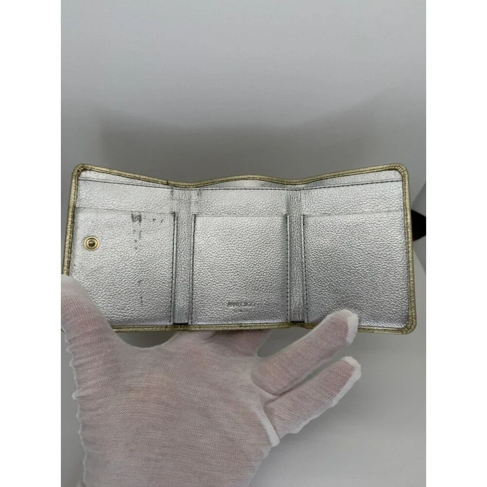 Jimmy Choo JC Logo Leather Trifold Wallet Gold Authentic Designer/131